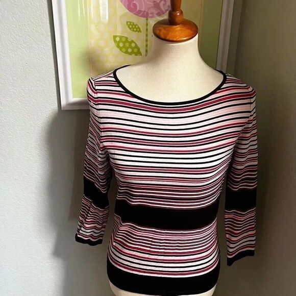EUC Anne Klein Pullover 3/4 Sleeves, Pink & Blue Stripes # 42 - Picture 1 of 4
